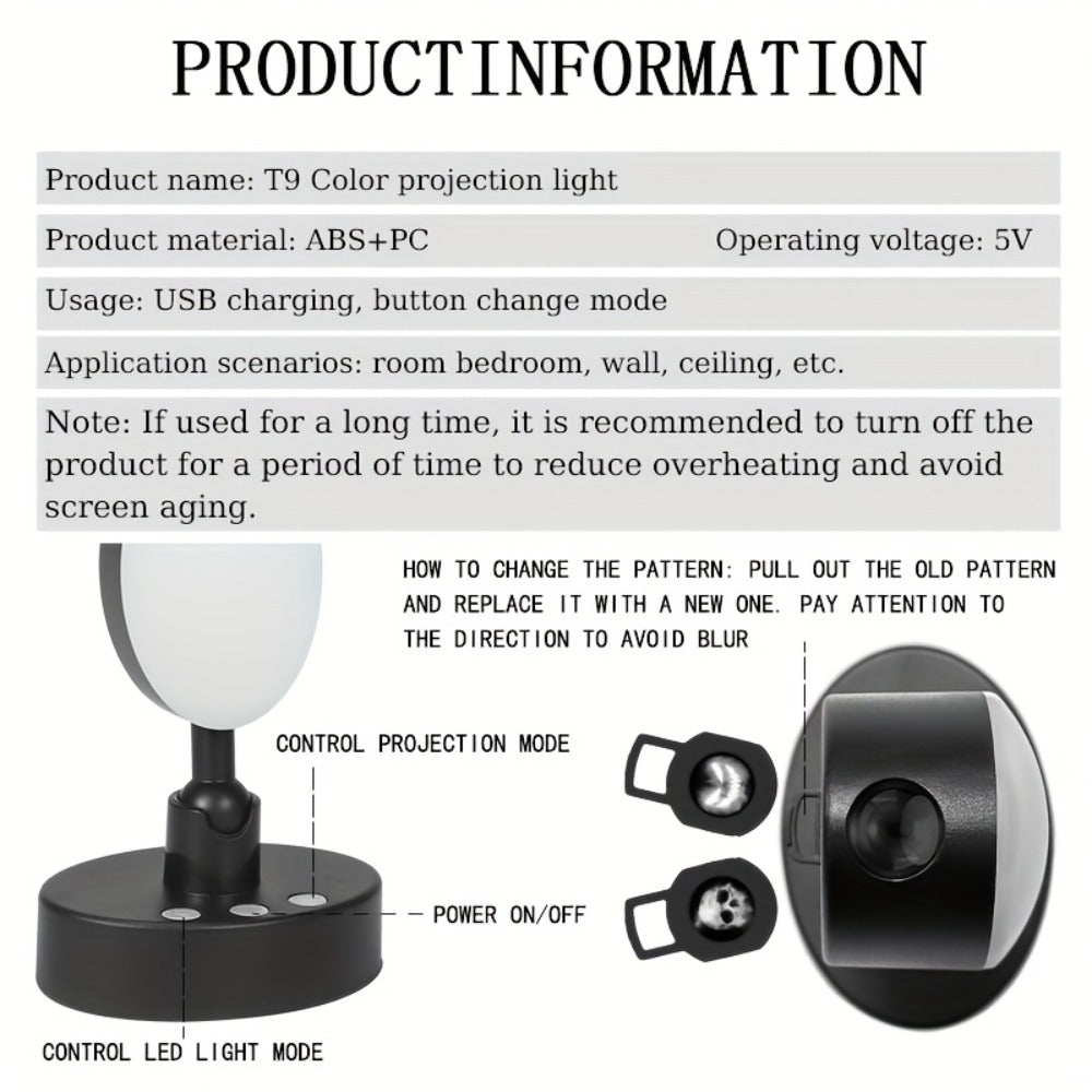 Smoke Face Projection Lamp Color-Changing LED Night Light, 360° Rotatable Ambiance Projector, Adjustable Brightness