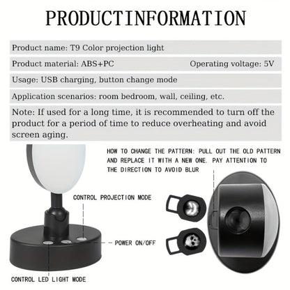 Smoke Face Projection Lamp Color-Changing LED Night Light, 360° Rotatable Ambiance Projector, Adjustable Brightness