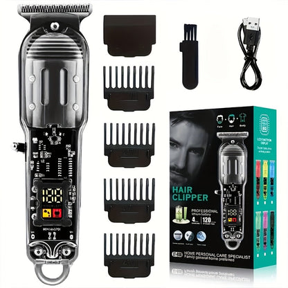 Hair Clippers & Trimmers Transparent LCD Kit with Full-Size Clipper, T-Blade Detailer, Foil Shaver and Type-C Charging