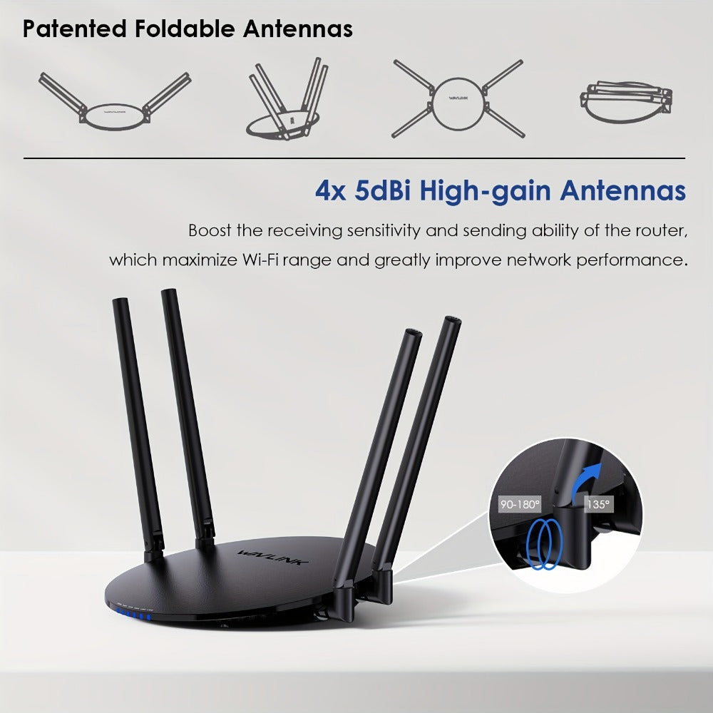 WAVLINK AC1200 WiFi Router 3-in-1 Dual Band 1200Mbps - 4x5dBi Antennas, Gigabit WAN LAN, Router Access Point Repeater Mode