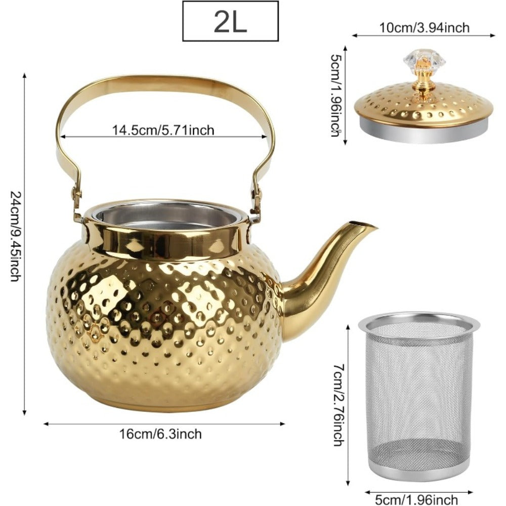 Hammered Tea Kettle Stainless Steel, 40.58oz Stovetop Teapot with Strainer for Loose Leaf Tea, Coffee & Milk