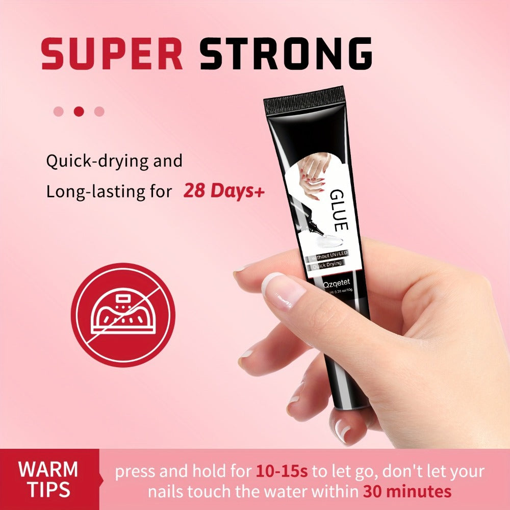 Press-On Nail Glue & Remover Kit 4pcs – 2x Semi-Solid Gel Nail Glue 10g + 2x Nail Polish Remover 10ml, Quick-Drying No-Lamp Strong Bond