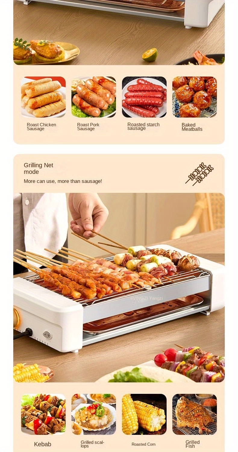 Sausage Grill 4-in-1 Multifunctional Electric Hot Dog Roller, Non-Stick Countertop Cooker with Adjustable Temperature