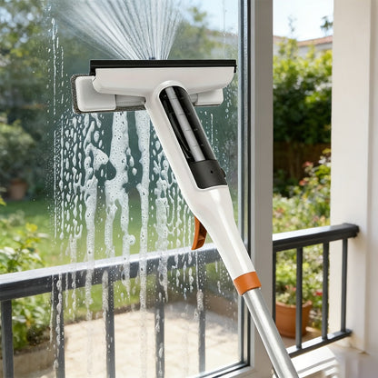 3-in-1 Glass Cleaning Kit with Durable Metal Pole & Scraper, Window Cleaner Tool for High Windows Shower Doors Car Windshields