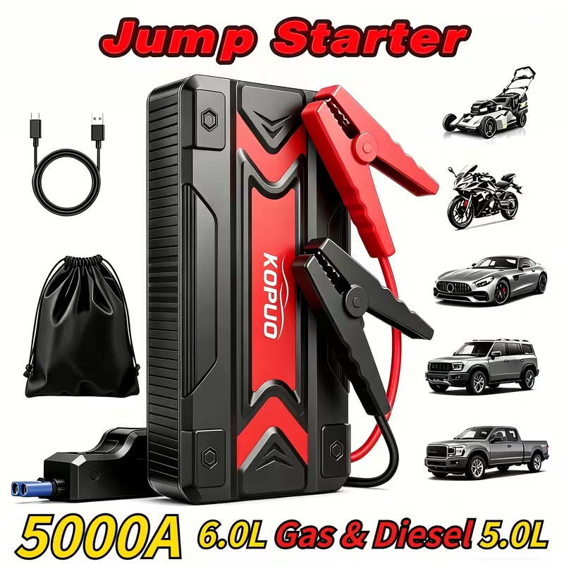 Car Jump Starter Power Bank 3-in-1 12V Battery Booster Charger LED Flashlight SOS for Cars Motorcycles for Garden, Patio and Yard Use