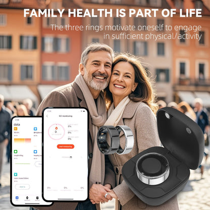 Smart Ring with Health Tracking & Charging Case – Step Count Calorie & Sleep Monitor | Long Battery | iOS & Android | Sizes #7–13 | Black