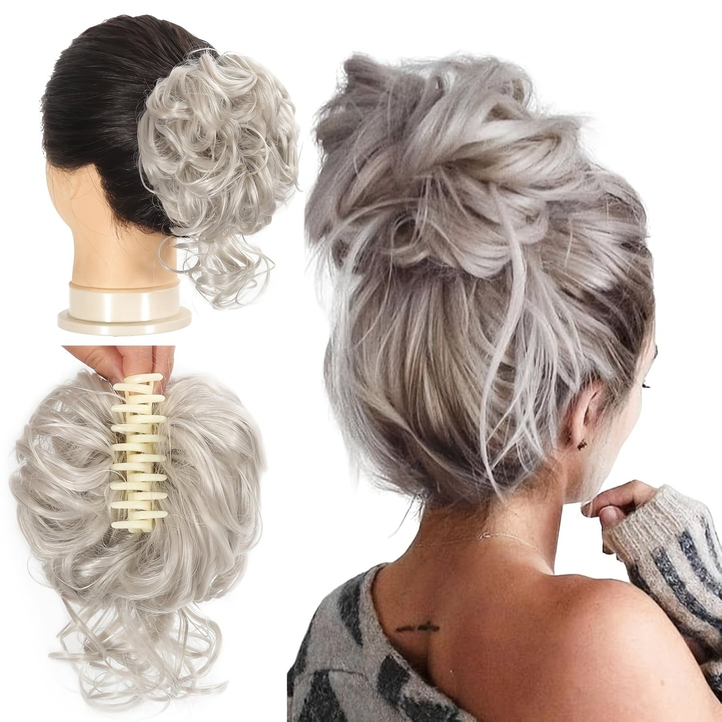 Hair Extensions Curly-Wavy 6-Inch Synthetic Messy Bun with Claw Clip and Seven Color Codes
