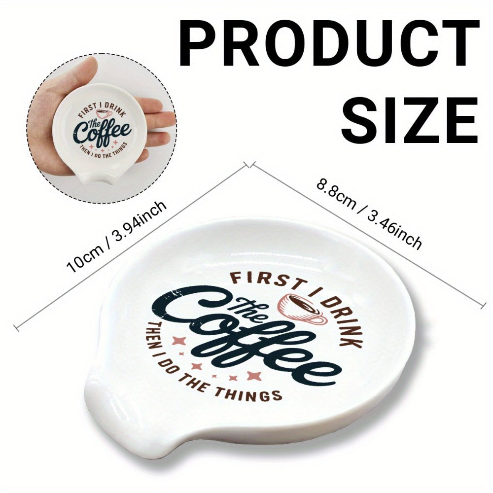 Ceramic Spoon Rest Funny Coffee Quote, "A Cup of No Return" Ceramic Utensil Holder for Coffee & Tea Spoons