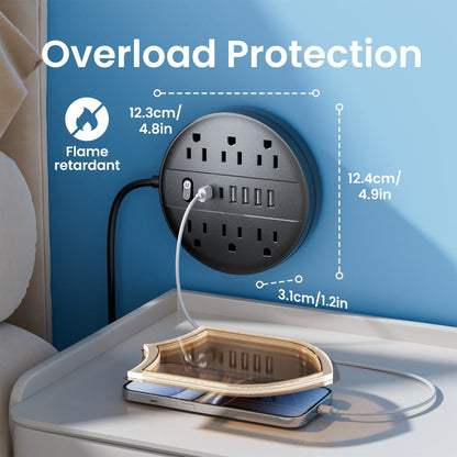 Surge Protector Power Strip 12-in-1 with 6 AC Outlets, 4 USB-A, 2 USB-C and Short, 5 or 10 ft Cord Options