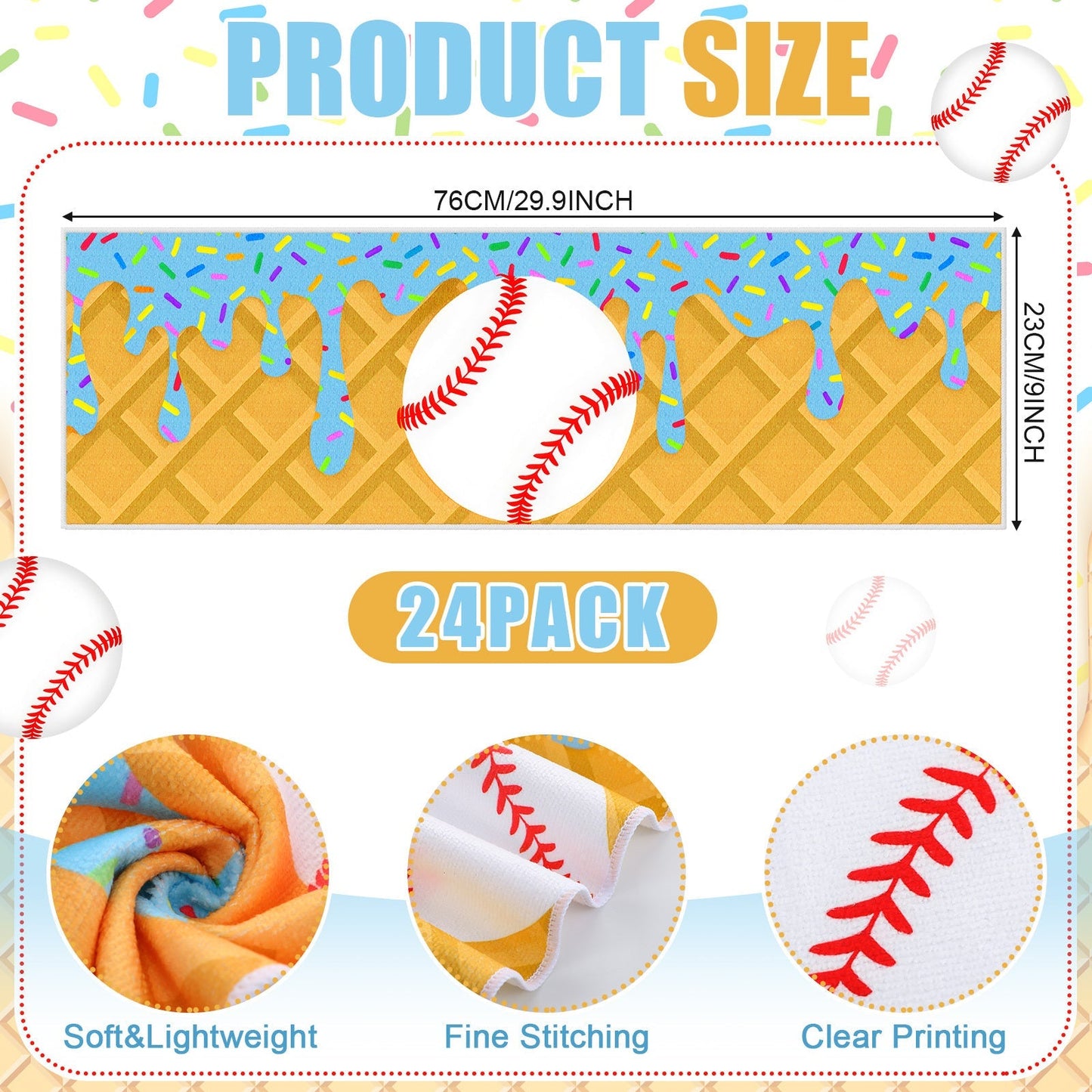 Sports Ice Towels 24-Pack – 30”×9” Mini Microfiber Cooling Towel for Baseball, Softball, Golf, Football, Yoga & Running