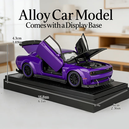 Purple Dodge Sports Car Zinc Alloy Diecast Model with Display Base & Openable Doors, High Simulation Static Display Collectible