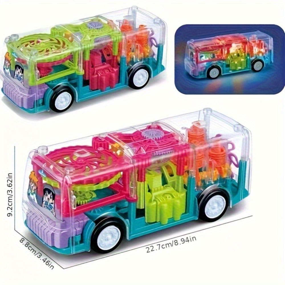 LED Light Up Transparent School Bus Toy with Colorful Flashing Lights, Toddler Toy for Boys & Girls Ages 2+