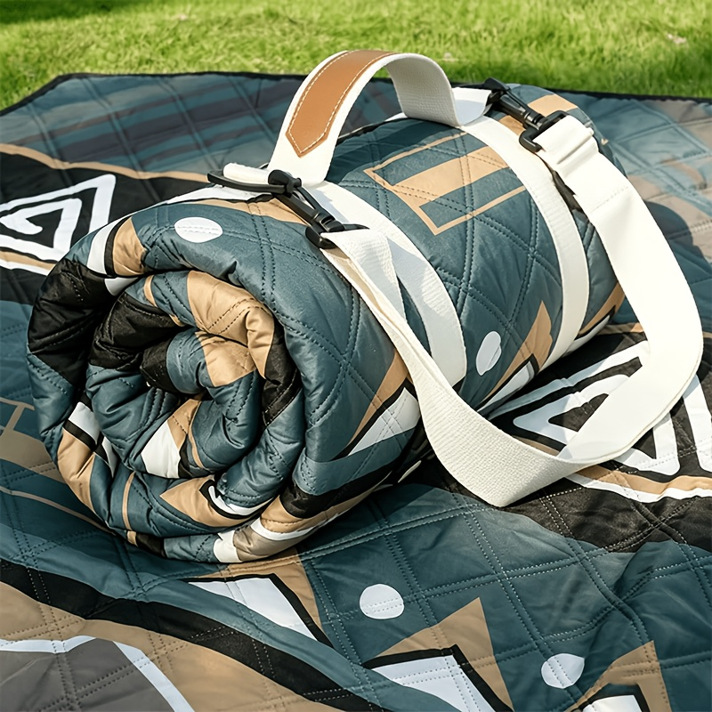 Dark Green Padded Picnic Blanket with Buckled Carry Straps, 80 x 80in Large Roll-Up Outdoor Mat
