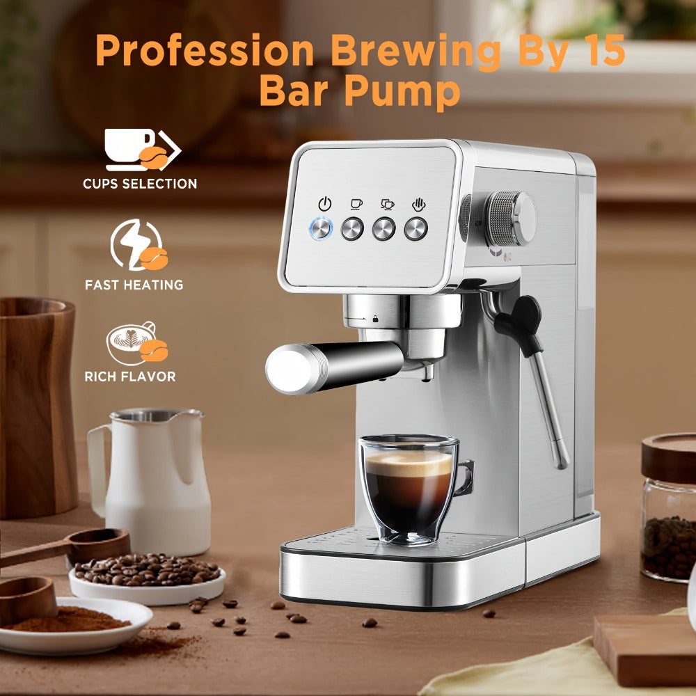 Espresso Machine 20 Bar with Steam Milk Frother, Compact Stainless Steel Espresso Maker, 40oz Removable Water Tank