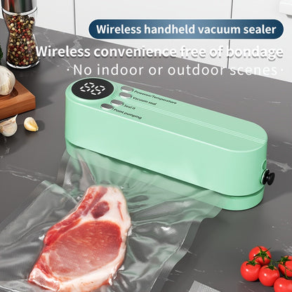 Compact Rechargeable Bag Vacuum Sealer with Digital Display, One-Touch Controls and Beige or Green Finish