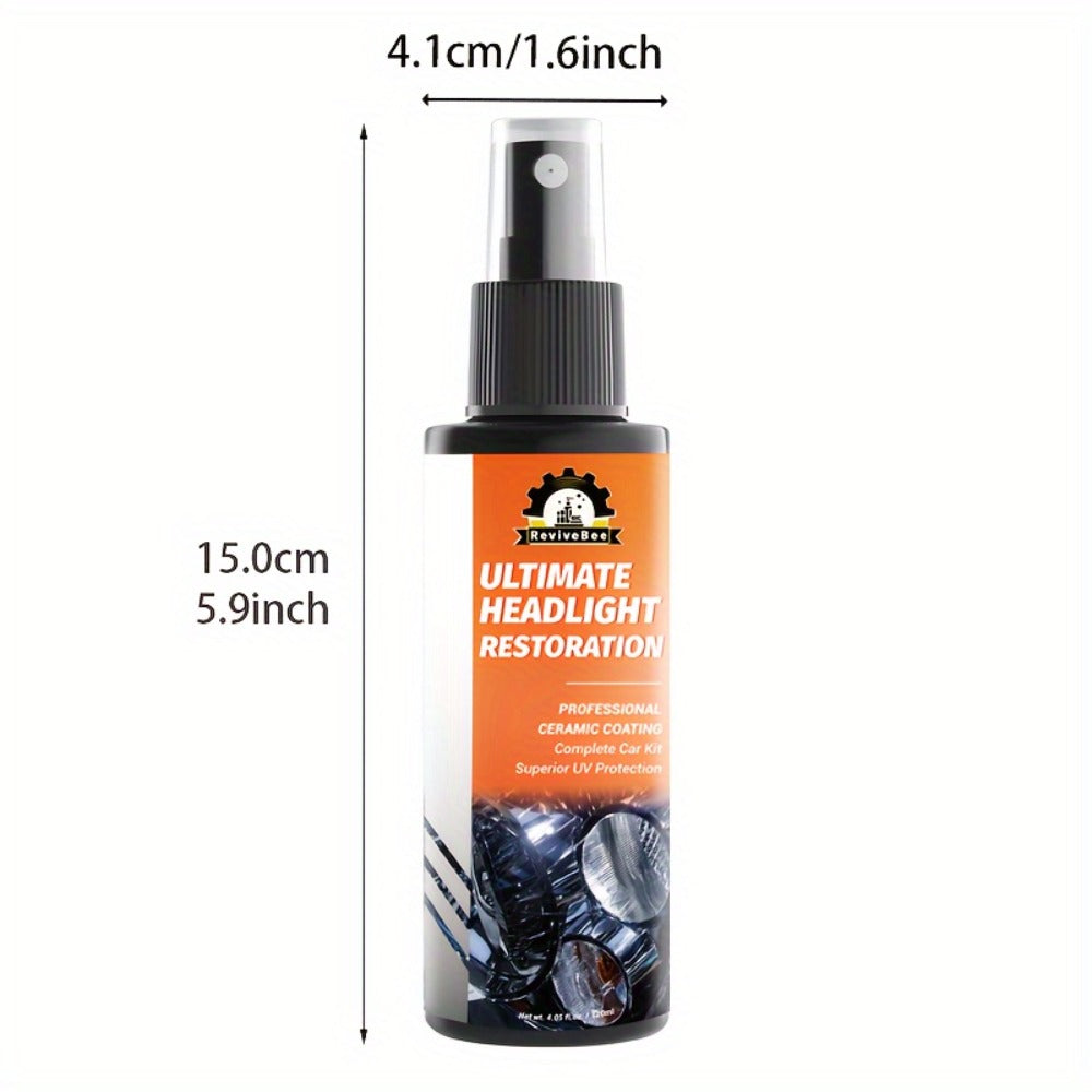 Car Headlight Polish Spray Bottle with Sponge Applicator for Manual Lens Surface Cleaning and Buffing