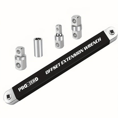 Ratchet Wrench 2-in-1 Offset Extension with 1/4" 3/8" 1/2" Square Head Adapters, 180-Degree Rotation High Torque Non-Slip Handle