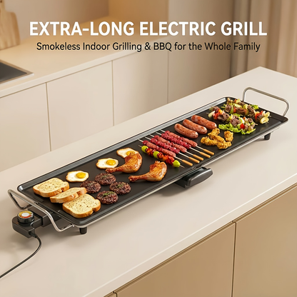 Indoor Electric Grill Smokeless, Non-Stick BBQ Griddle with Adjustable Temperature & Drip Tray