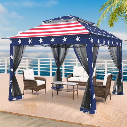Instant Gazebo Tent 11x11 FT Mosquito Netting No Assembly Required for Garden, Yard and Pest Management