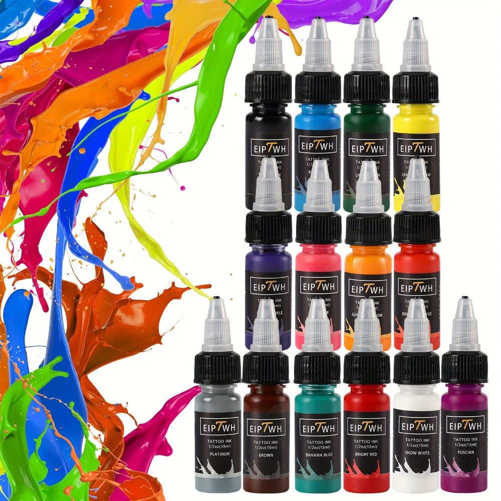 Tattoo Ink EIPTWH 14-Color Set with 15ml Bottles and One Complete Kit Configuration with Item-Specific Color, Capacity and Bottle Choices