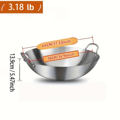 Stainless Steel Wok & Frying Pan, Non-Stick Cooking Surface, Handle, Compatible with Gas, Induction & Electric Stovetops