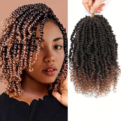 Pre-Looped Passion Twist Crochet Hair 8 Packs Pre-Twisted Curly Ends Bohemian Short Twist Braids