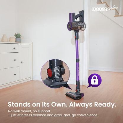 Cordless Vacuum Cleaner 46KPA Powerful Suction Detachable Battery Anti-Tangle V-Shaped Brush for Entryways, Bedrooms and Living Spaces