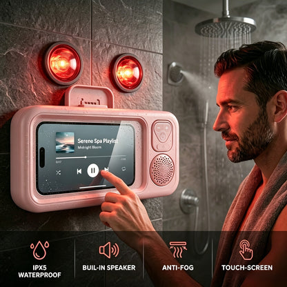Shower Phone Holder with Bluetooth Speaker Built-In, 360-Degree Rotation Mount, Universal Fit for All Phones