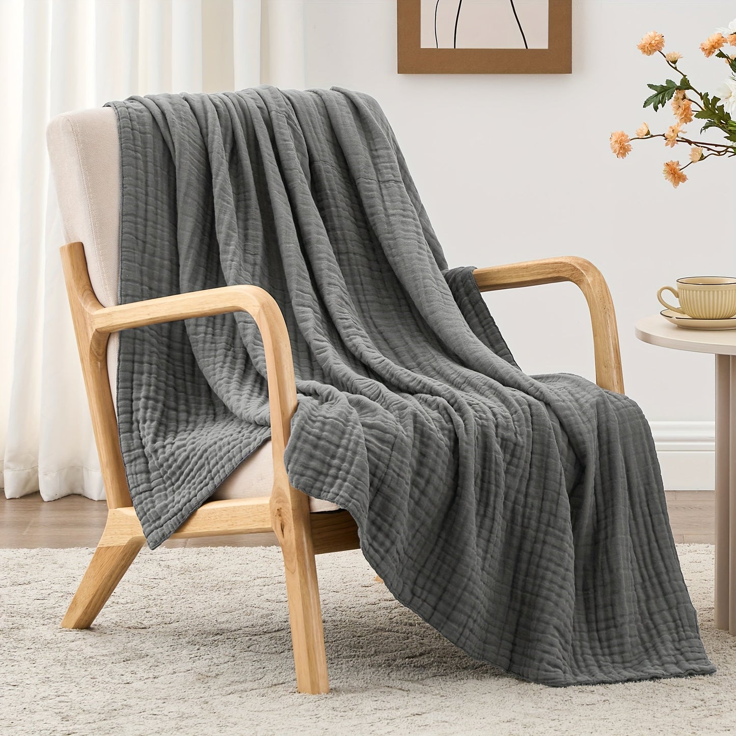 6-Layer Gauze Blanket 100% Muslin, Breathable Cotton Throw for Couch & Bed, All Season Adult Blanket