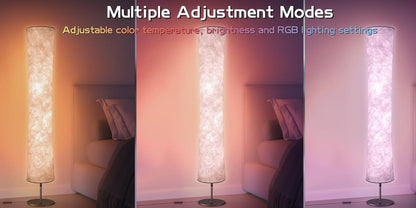RGB Smart Floor Lamp 16 Million Colors, Music Sync, App & Remote Control, Scene Modes, White Fabric Shade Standing Lamp for Living Room