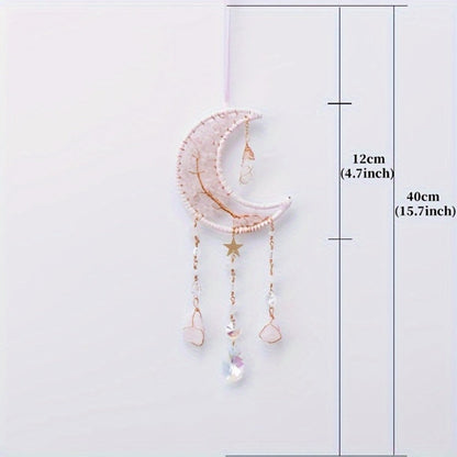 Dreamcatcher Moon Suncatcher Wall Hanging, Handmade Boho Wind Chime Pendant for Indoor Outdoor Garden