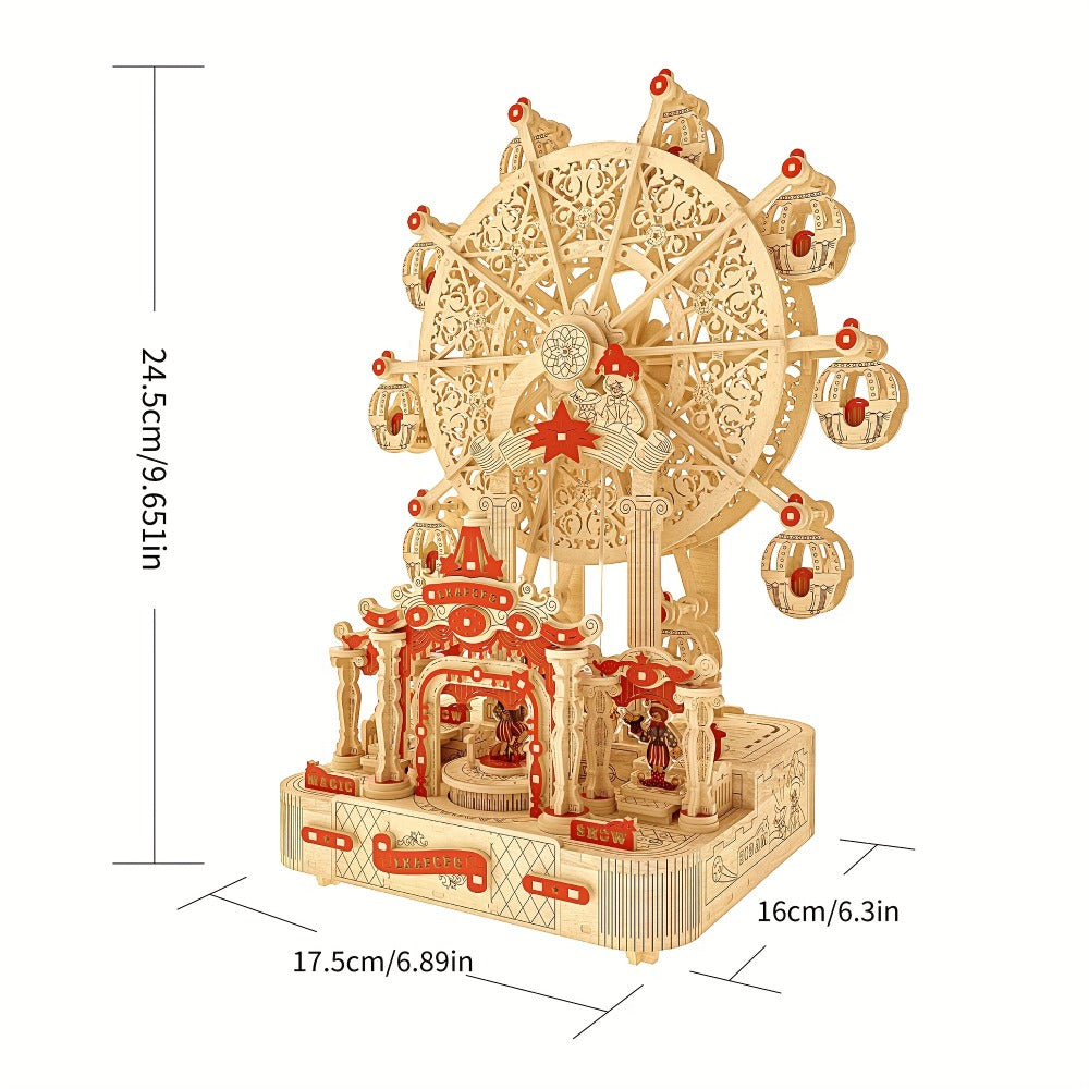 DIY Wooden Ferris Wheel Music Box Kit, 3D Mechanical Spinning Puzzle Model with the Listed Color, Size or Set Options for Everyday Use