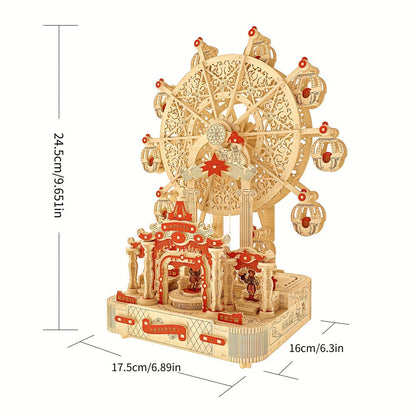 DIY Wooden Ferris Wheel Music Box Kit, 3D Mechanical Spinning Puzzle Model with the Listed Color, Size or Set Options for Everyday Use