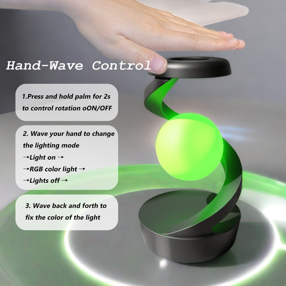 Floating Rotating Night Light with Wireless Charger, Smart Desktop Visual Levitating Lamp with Light Sensor