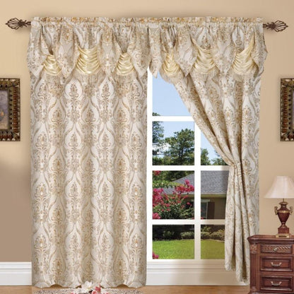 Jacquard Curtain Panels 2-Piece Set 54x84 Inch with Attached Waterfall Valance - Rod Pocket Room Darkening Luxury Window Curtains