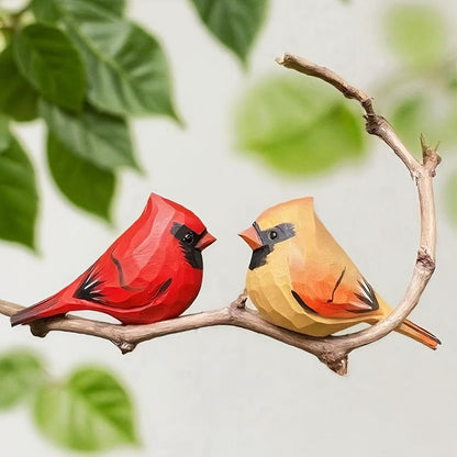 Cardinal Bird Statues Handmade Wood Carving 2pcs - Painted Decorative Bird Figurines for Home for Entryways, Bedrooms and Living Spaces
