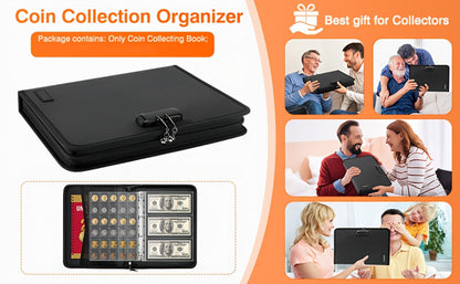 300-Pocket Coin Collection Book with Lock – Fireproof Holder, 72 Currency Sleeves, Coin Organizer Album for Pennies