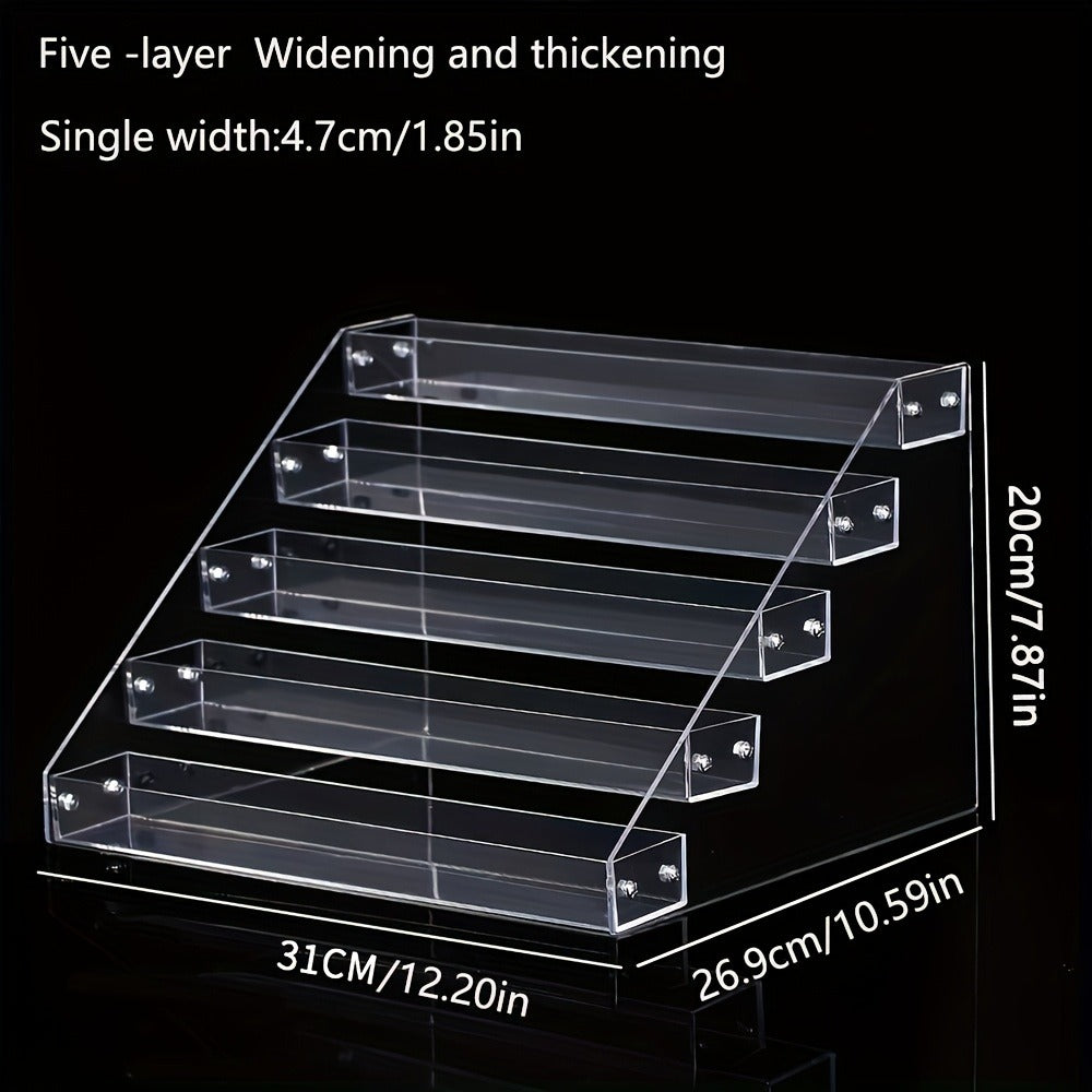 Clear Acrylic Makeup Organizer 5-Tier Cosmetic Storage with Multiple Compartments for Perfume Lipstick Skincare Nail Polish Jewelry Vanity