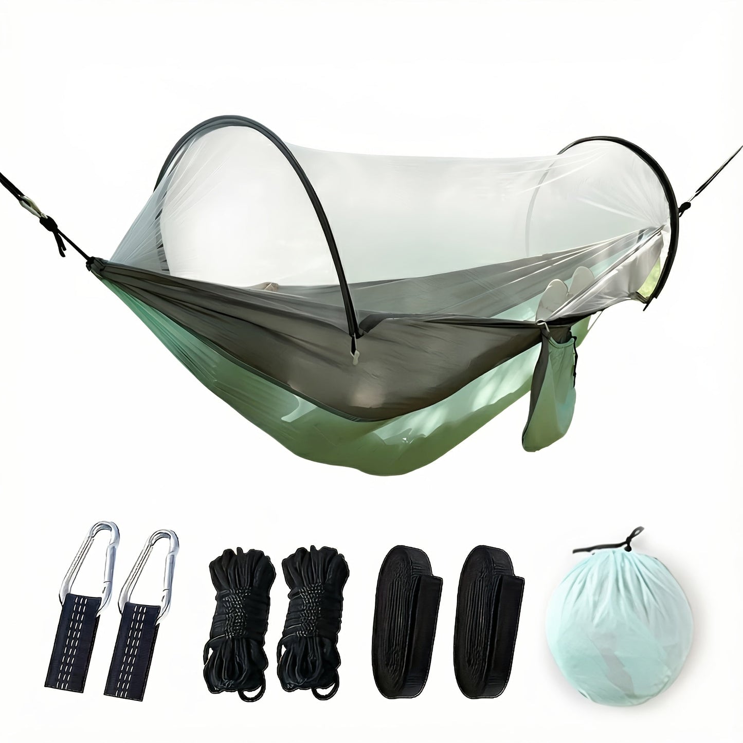 Double Camping Hammock with Zippered Mosquito Net, Sun Shade and Seven Color Checkouts for Outdoor Trips