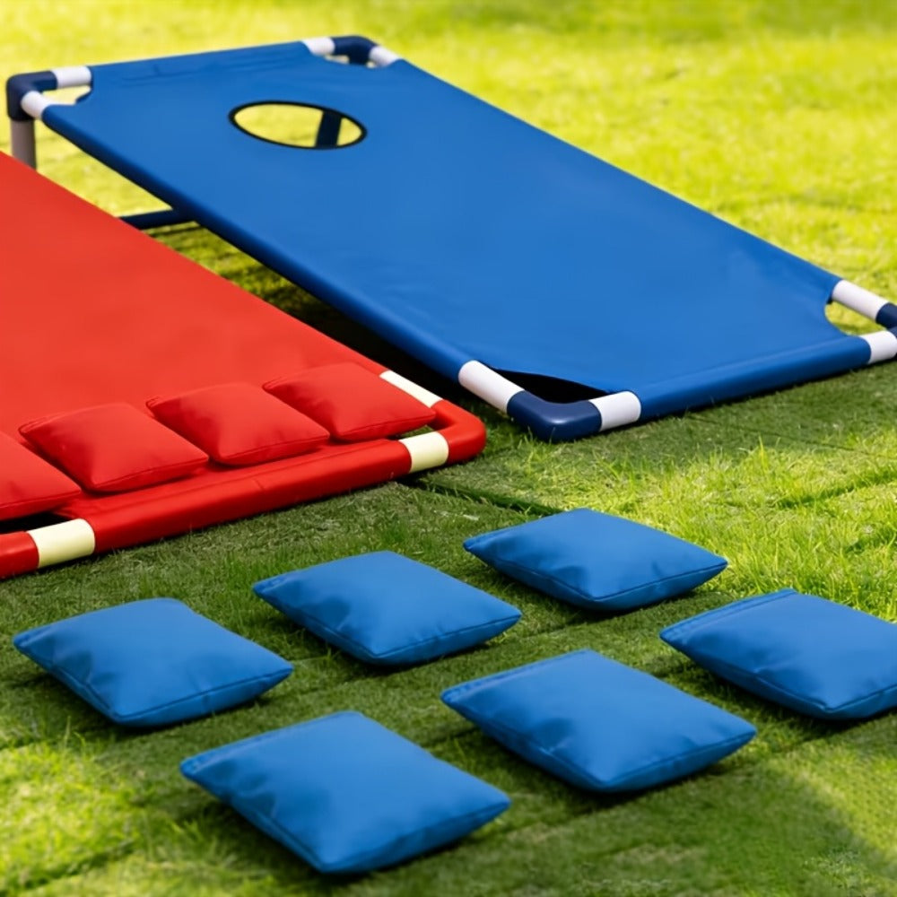 Portable Cornhole Game Set for Outdoor, 2 Boards with 12 Bean Bags & Storage Bag, Blue & Red