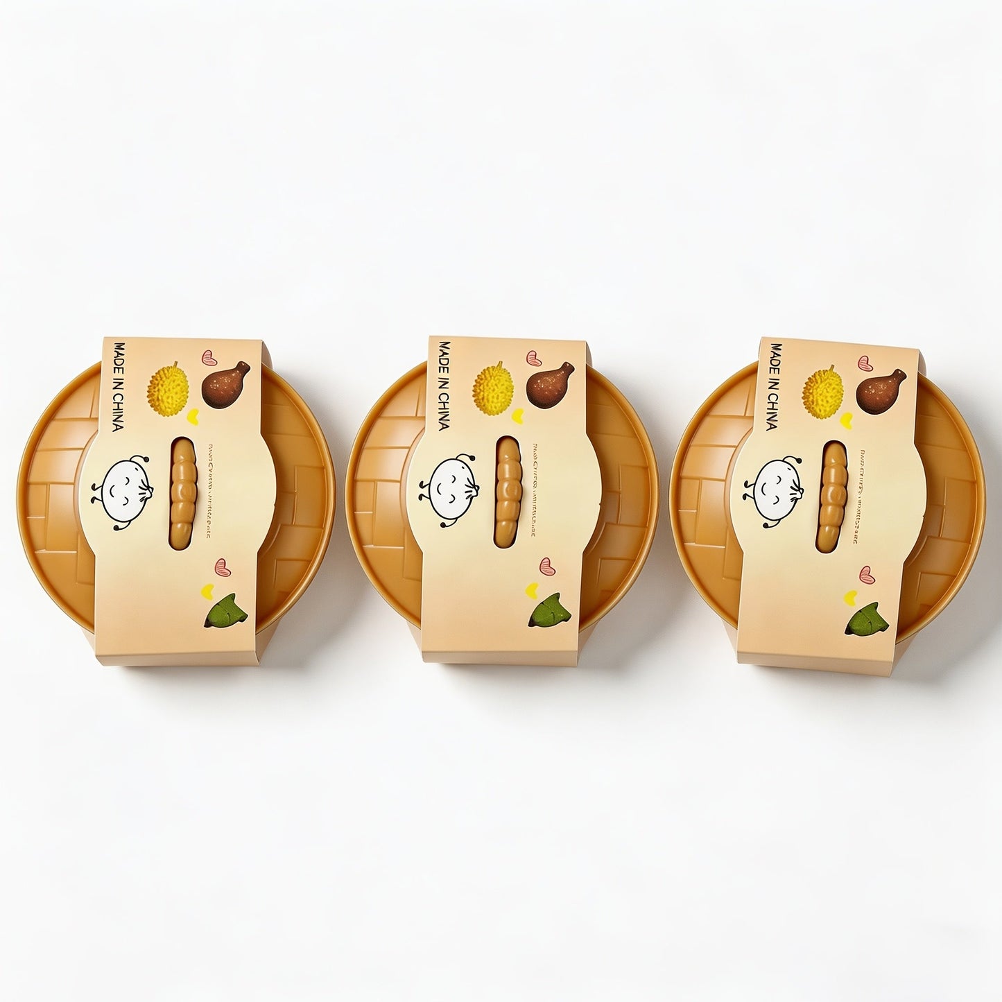 Three-Piece Random Glitter Dumpling Squishy Set with Stretchy Figures in Steamer-Style Containers