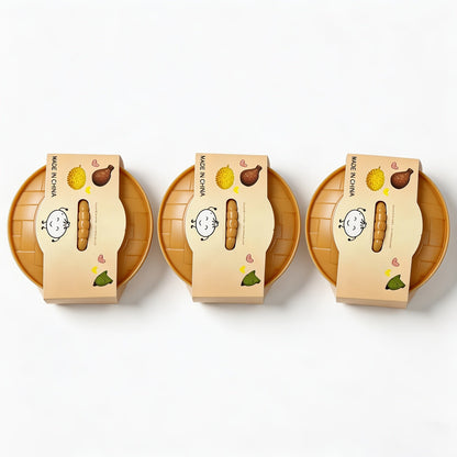 Three-Piece Random Glitter Dumpling Squishy Set with Stretchy Figures in Steamer-Style Containers