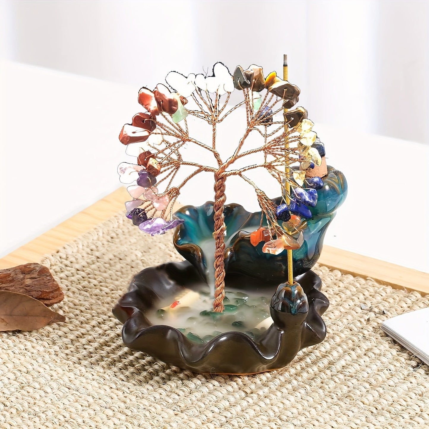 Backflow Incense Burner Crystal Money Tree Waterfall Smoke Incense Holder Ceramic Cone Stick for Entryways, Bedrooms and Living Spaces