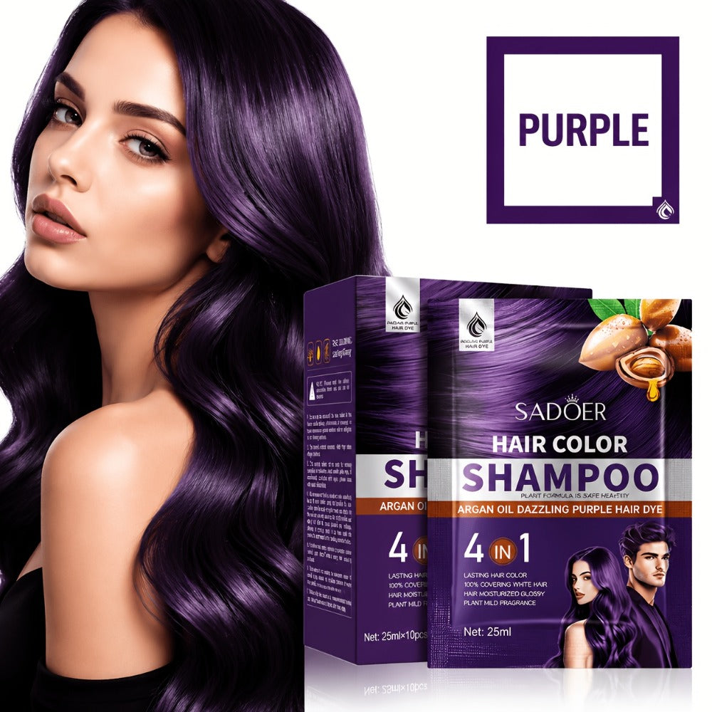 3-in-1 Hair Color Shampoo 10-Pack Single-Use Sachets Natural Dye Deep Cleansing Gel for Bath Time, Home Spa and Personal Care