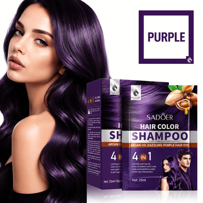 3-in-1 Hair Color Shampoo 10-Pack Single-Use Sachets Natural Dye Deep Cleansing Gel for Bath Time, Home Spa and Personal Care