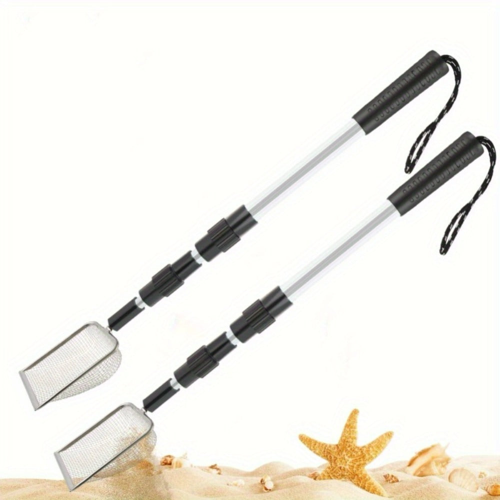 Stainless Steel Beach Sand Sifter with Retractable Telescopic Handle – Portable Sand Sieve for Treasure Hunting