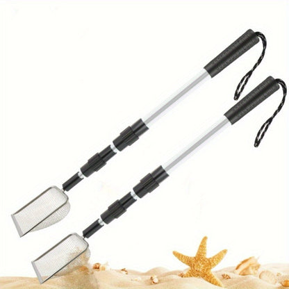 Stainless Steel Beach Sand Sifter with Retractable Telescopic Handle – Portable Sand Sieve for Treasure Hunting