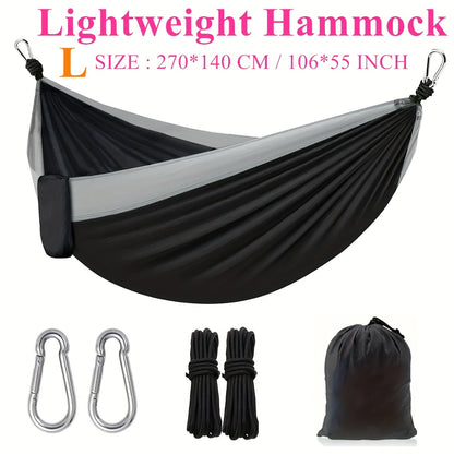 Green Lightweight Camping Hammock with 87 x 35-Inch Nylon Bed, Two Hooks, Suspension Ropes and Carry Bag