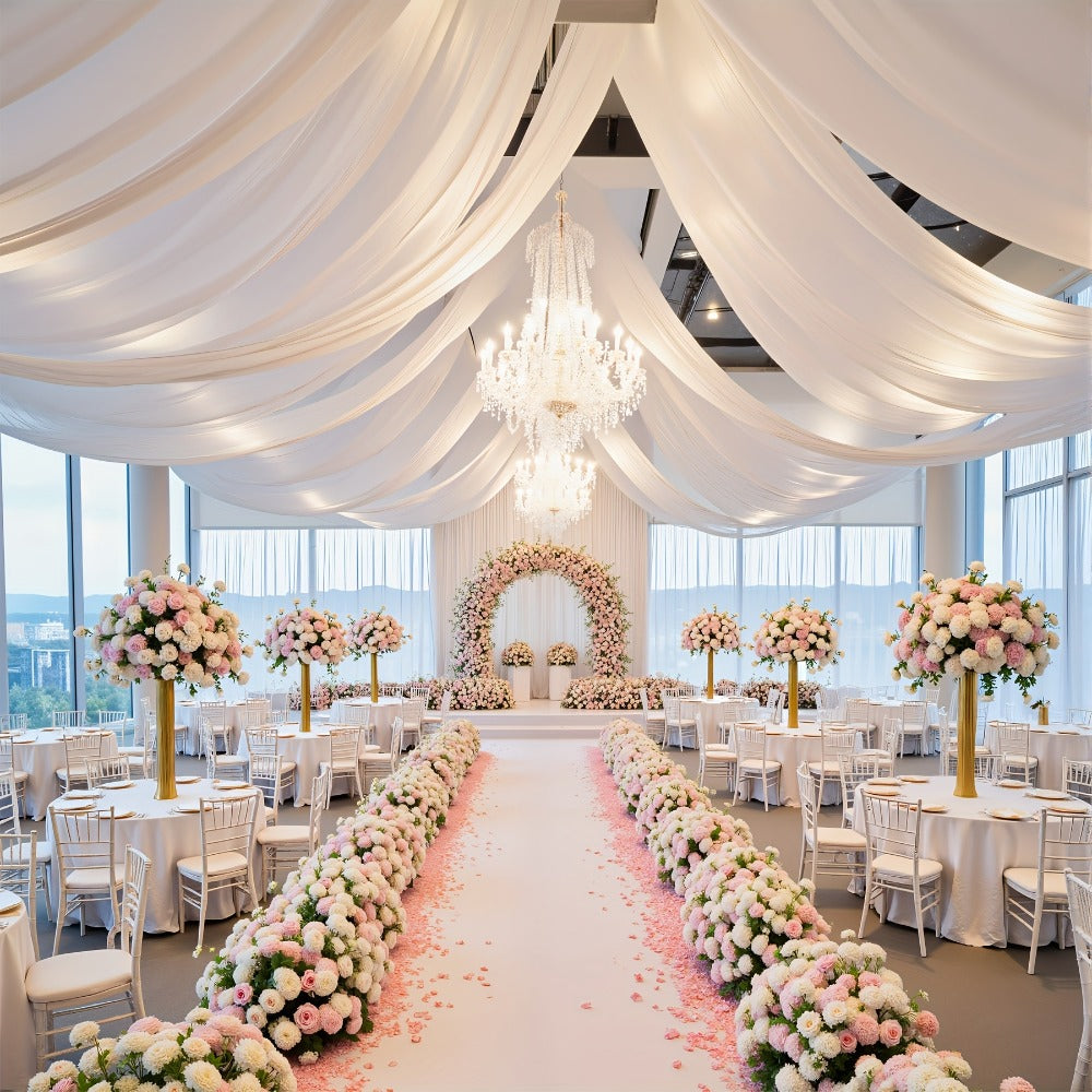 6-Pack Chiffon Ceiling Drapes for Wedding 63x118in – Sheer Polyester Backdrop Curtains with Rod Pockets for Wedding Arch, Party Stage