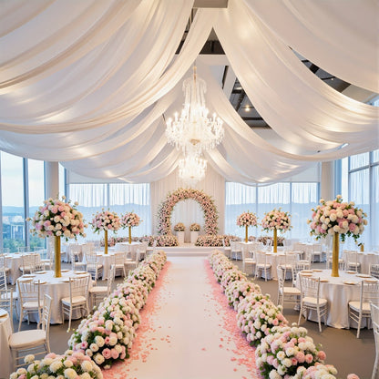 6-Pack Chiffon Ceiling Drapes for Wedding 63x118in – Sheer Polyester Backdrop Curtains with Rod Pockets for Wedding Arch, Party Stage